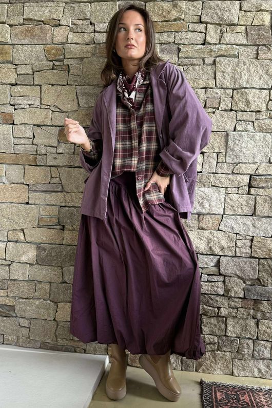 Paloma Bubble Hem Midi Skirt Damson